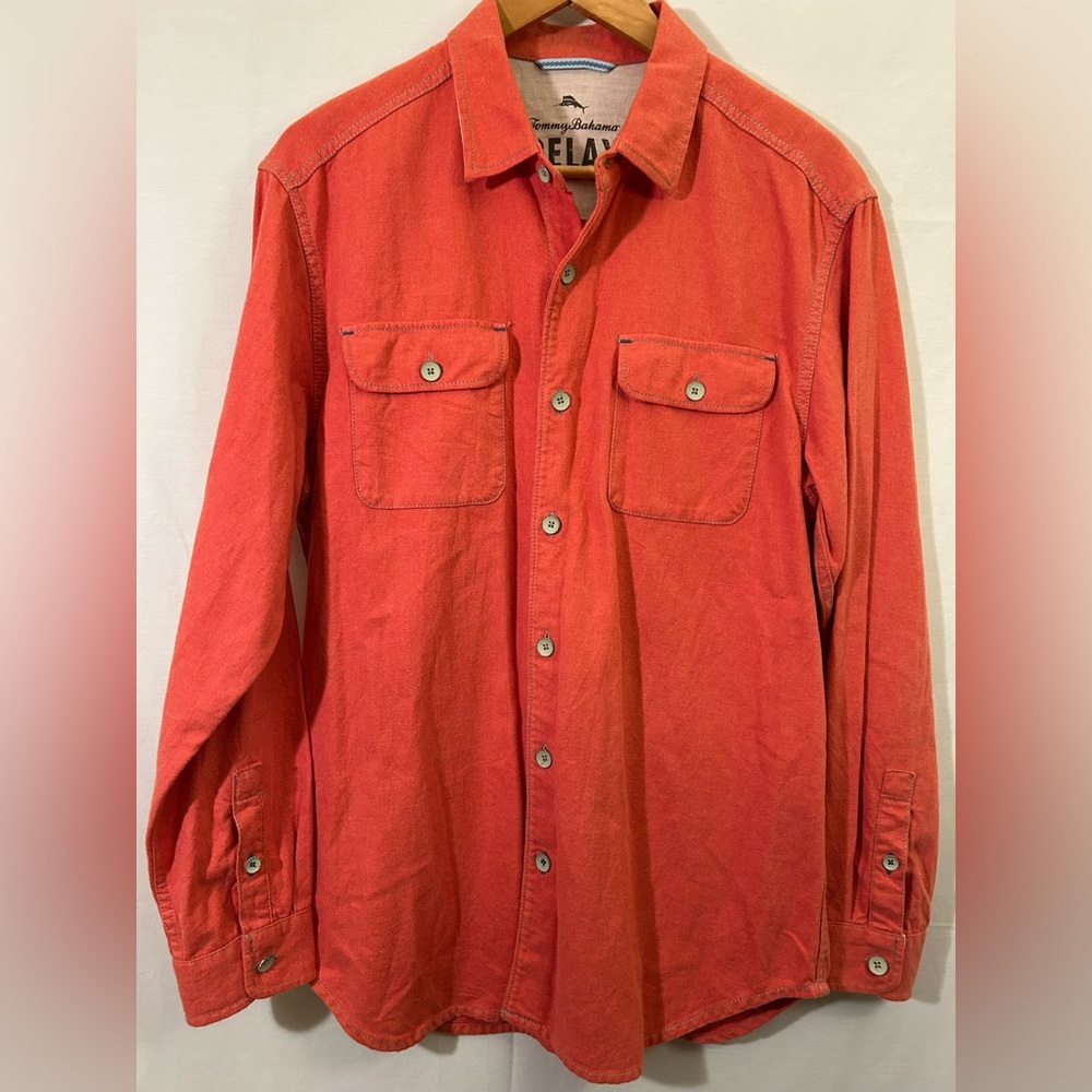 Tommy Bahama Relax Red Cotton Flannel Shirt Size Medium